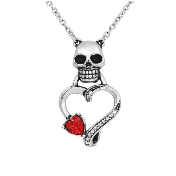 Skull Heart Necklace with Austrian Crystal-Guardian of your Heart- NWT Stainless - Picture 1 of 5